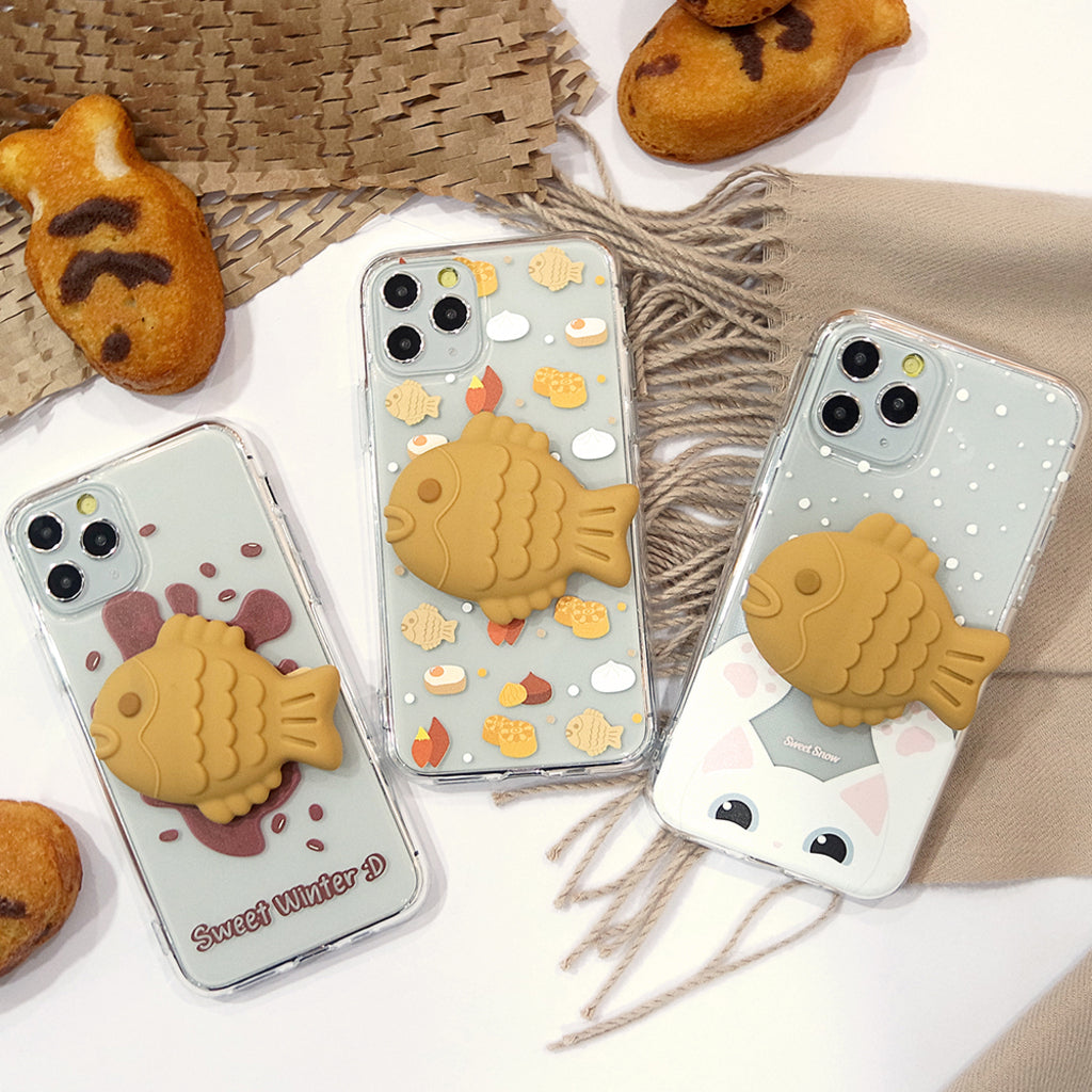 Fish-Shaped Bun (Bungeo-ppang) Character Figure Phone Holder With Phone Case set